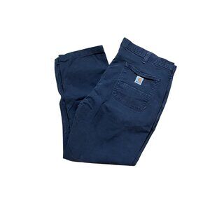 Carhartt Mens Straight Fit Pants 40x30 Blue Cotton Blend Durable Workwear